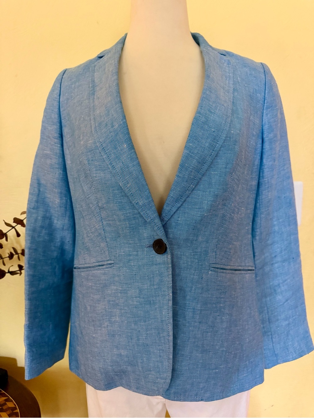 Talbots Sky Blue Linen-Blend Single-Button Blazer